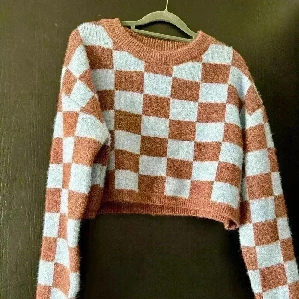 Princess Polly XS/S cropped checkered sweater